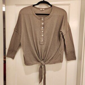 In Loom Waffle Knit Henley Blouse – Cozy & Casual